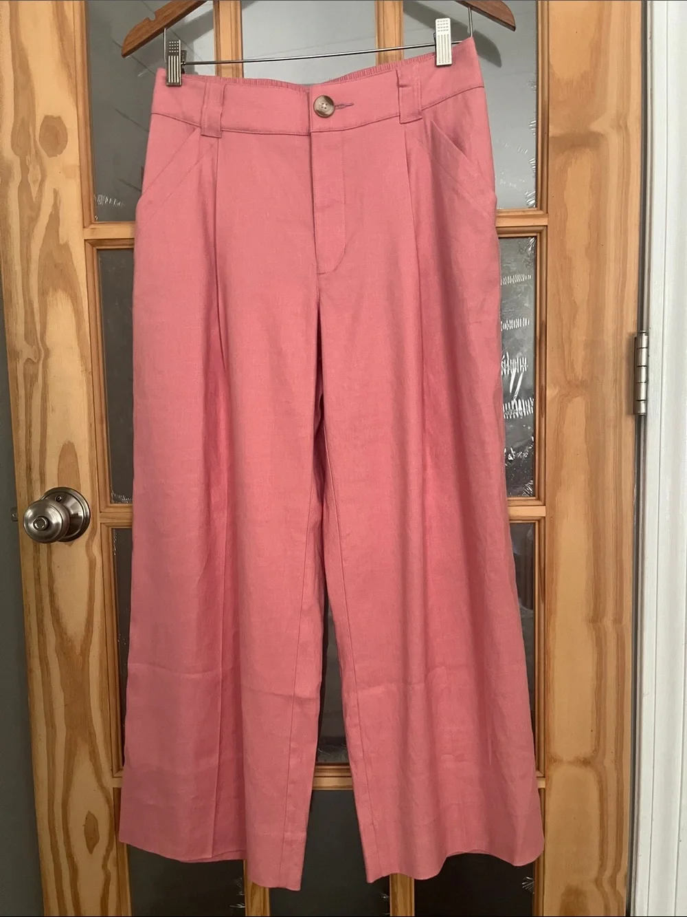 Cabi Bubblegum Pink The Cruise Crop Wide Leg Linen Pants Preppy sz small